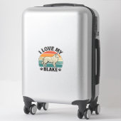 Sticker J'aime mon design de gravure rétro de chien Blake_ (Sur valise)