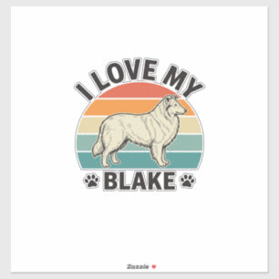 Sticker J'aime mon design de gravure rétro de chien Blake_