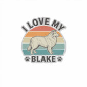 Sticker J'aime mon design de gravure rétro de chien Blake_ (Devant)
