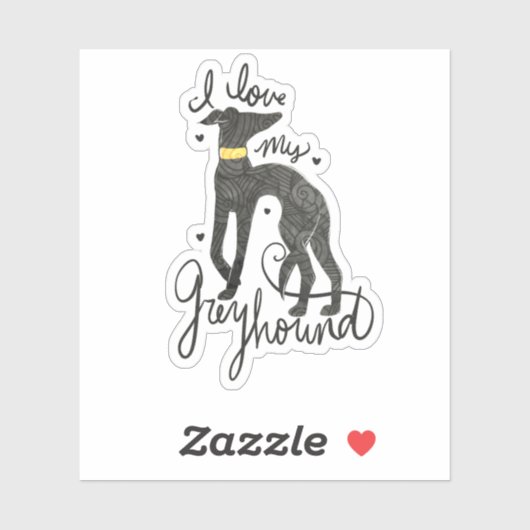 Sticker J'aime mon greyhound (Feuille)