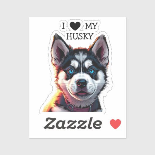 Sticker J'Aime Mon Husky (Feuille)