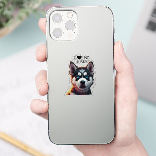Sticker J'Aime Mon Husky (Téléphone)