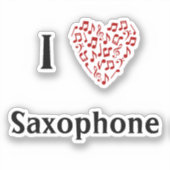 Sticker J'aime Saxophone Cœur Rouge Notes de Musique Vinyl (Recto)