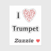 Sticker J'aime Trompette Coeur Rouge de Notes de Musique V (Feuille)