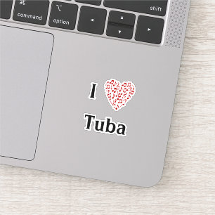Sticker J'aime Tuba Rouge Cœur de Notes de Musique Vinyle