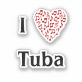 Sticker J'aime Tuba Rouge Cœur de notes de musique Vinyle (Recto)