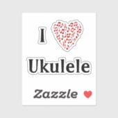 Sticker J'aime Ukulele Cœur Rouge de Notes de Musique Viny (Feuille)