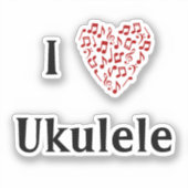 Sticker J'aime Ukulele Coeur Rouge Notes de Musique Vinyle (Recto)