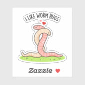 Sticker J'Aime Worm Hugs Funny Warm Worm Pun (Feuille)