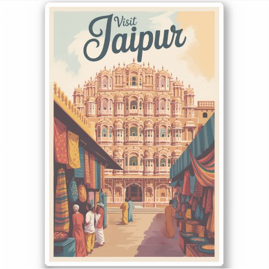 Sticker Jaipur Inde Hawa Mahal Illustration Art Voyage (Devant)