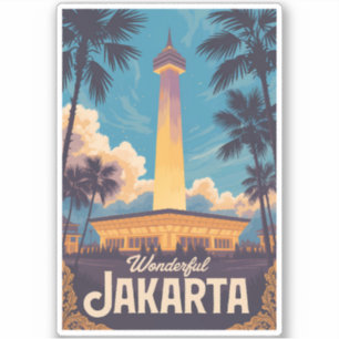 Sticker Jakarta Indonésie Illustration Voyage Art Vintage