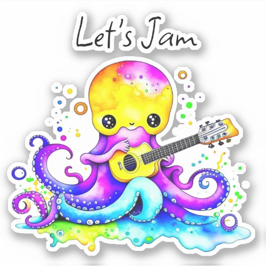 Sticker Jam | Octopus Jouer Guitare Acoustique (Devant)