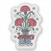 Sticker Janvier bébé célébrant tout le mois fleur de naiss (Devant)