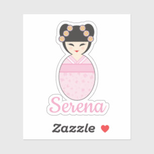 Sticker Japanese Kokeshi Doll in Pink Design