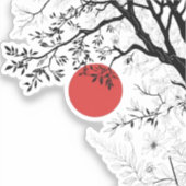 Sticker Japanese Red Sun & Brush Tree Art (Recto)