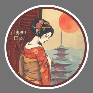 Sticker Japon 日 本 maiko geisha pagoda retro