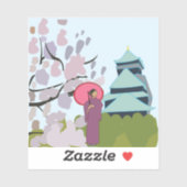 Sticker Japon Cherry Blossom Geisha Kimono (Feuille)