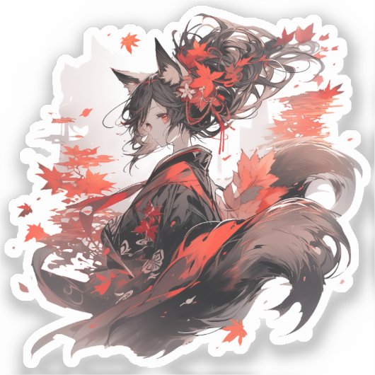 Sticker Japon Yokai Art-Fox filles (Recto)