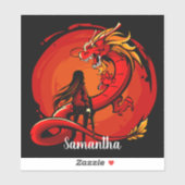 Sticker japonais cool Dragon Rouge (Feuille)