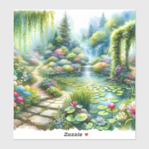 Sticker Jardin de cascade enchanté avec bassin de nénuphar