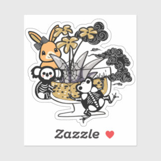 Sticker Jardin effrayant avec koala squelette et grenouill