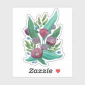 Sticker Jardin fleuri violet. Fleurs botaniques peintes (Feuille)