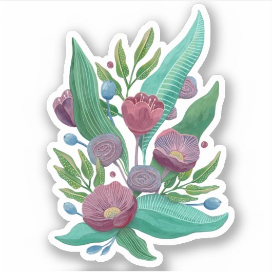 Sticker Jardin fleuri violet. Fleurs botaniques peintes (Devant)