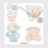 Sticker Jardin Floral rose Pastel (Feuille)
