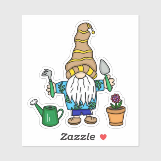 Sticker Jardin Gnome Cute Main dessinée (Feuille)