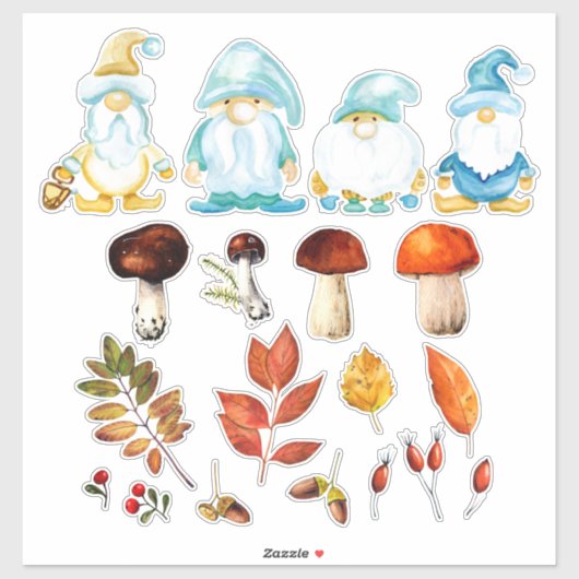 Sticker Jardin Gnome Forêt d'automne Feuilles Champignons  (Feuille)