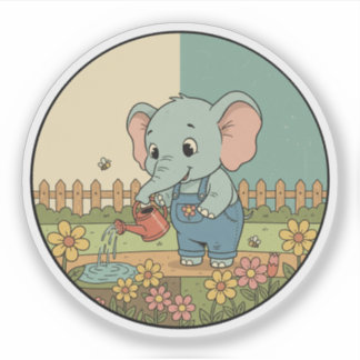 Sticker Jardinier éléphant bébé mignon - Fleurissement pri