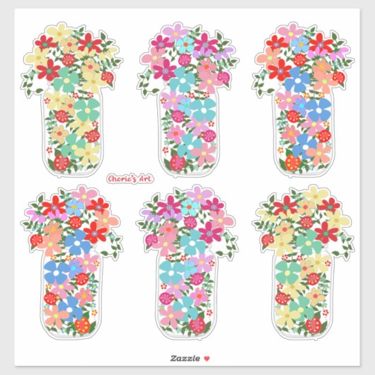 Sticker Jarres pleines de fleurs (Feuille)