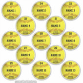 Sticker Jaune de softballs personnalisés ensemble de noms  (Devant)