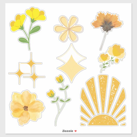 Sticker jaune ensoleillé esthétique (Feuille)