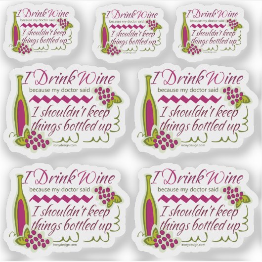 Sticker Je Bois Du Vin Drôle Citation Set Contour Cut (Devant)