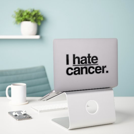 Sticker Je déteste le cancer (Ordinateur portable sur le bureau)