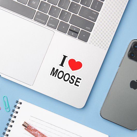 Sticker JE ❤️ MOOSE J'AIME MOOSE I HEART MOOSE Vinyl (Ordinateur portable avec iPhone)