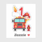 Sticker Je suis 1er anniversaire Boy Fire Engine Truck Tod (Feuille)