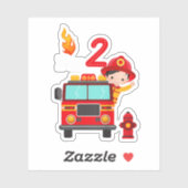 Sticker Je suis 2e anniversaire Boy Fire Engine Truck Todd (Feuille)