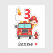 Sticker Je suis 3e anniversaire Boy Fire Engine Truck Todd (Feuille)