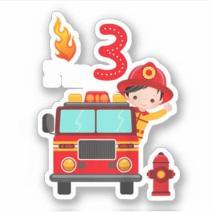 Sticker Je suis 3e anniversaire Boy Fire Engine Truck Todd
