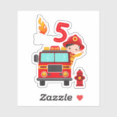 Sticker Je suis 5e anniversaire Boy Fire Engine Truck Todd (Feuille)