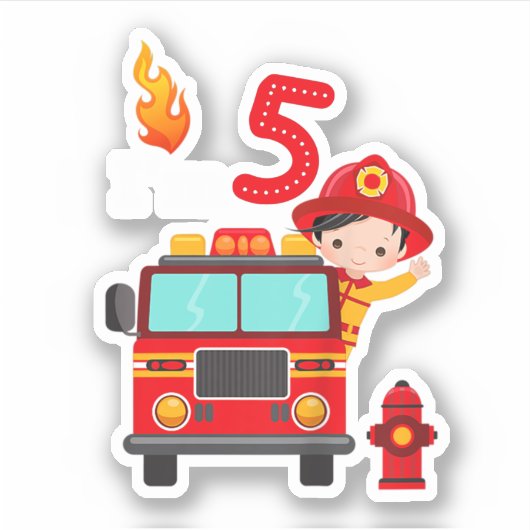 Sticker Je suis 5e anniversaire Boy Fire Engine Truck Todd (Devant)