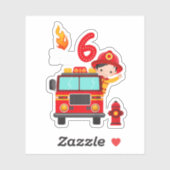 Sticker Je suis 6e anniversaire Boy Fire Engine Truck Todd (Feuille)