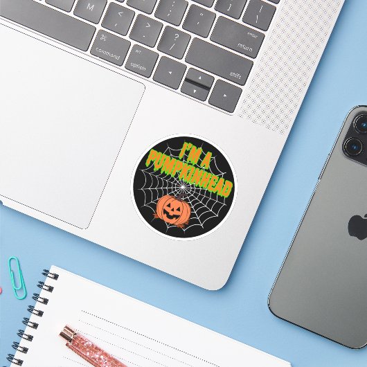 Sticker Je suis Pumpkinhead avec Spiderweb (Ordinateur portable avec iPhone)