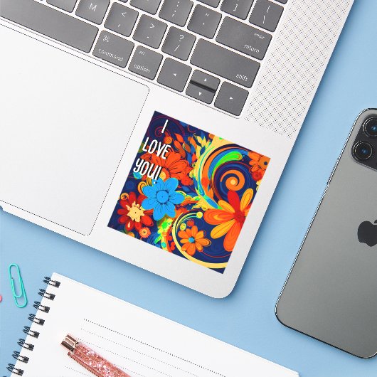 Sticker Je T'Aime (Ordinateur portable avec iPhone)