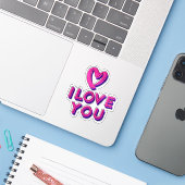 Sticker Je t'aime.  (Ordinateur portable avec iPhone)