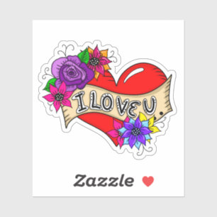 Sticker Je t'aime Tatouage Art Style Coeur
