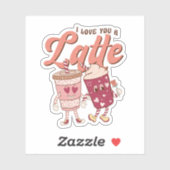 Sticker Je t'aime un latte rétro super Valentines (Feuille)