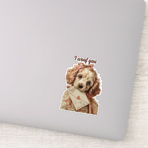 Sticker Je te woof Vintage Pup Saint-Valentin